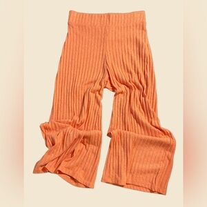 Stradivarius Ribbed Wide Leg Pants Orange Knit Stretch Lounge Women’s Size M